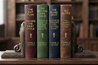Leather bound books on bookshelf